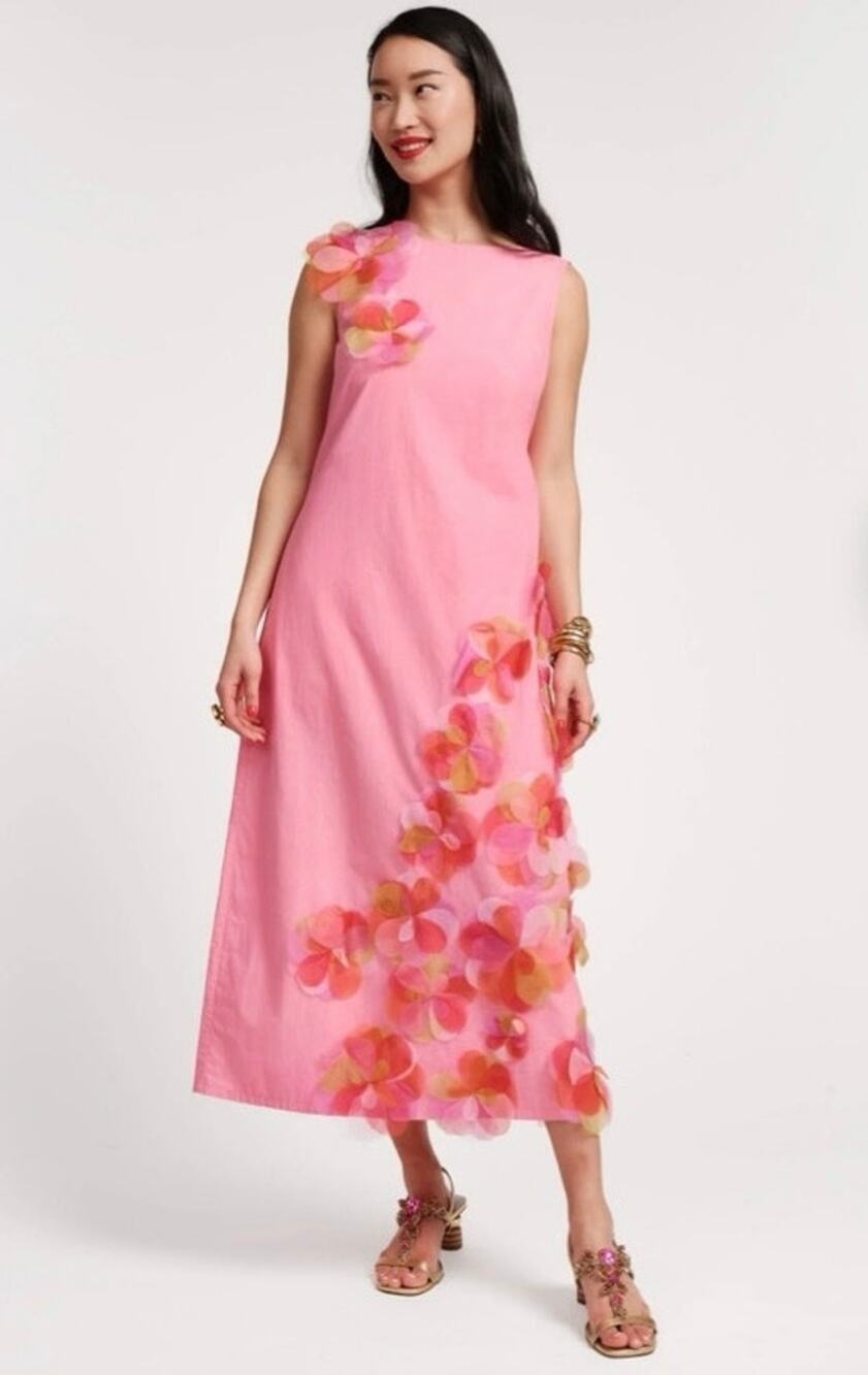 NWT Frances Valentine Pink Origami Organza Flower Maxi Dress sz 1X